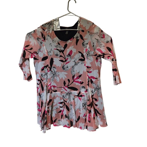 Alfani Floral Print Tunic Top With 3/4 Sleeves & Flared Hem Pink/White/Black 2X - Picture 5 of 10